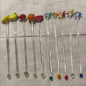 Vintage glass fruit and fish cocktail stirrers 10pcs